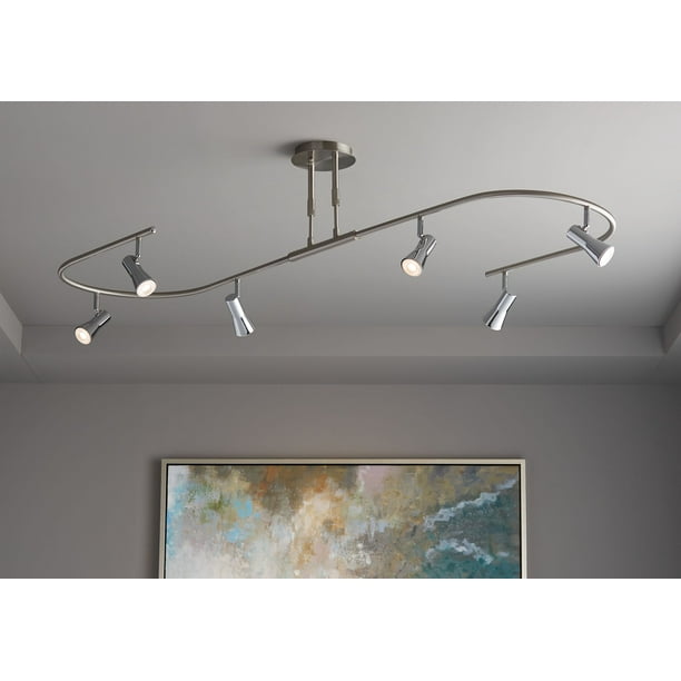 Brushed Steel Track Lighting Kit Ceiling Wave Bar Fixture 4-Head Dimmable Modern Brushed Steel Track Lighting Kit Ceiling Wave Bar Fixture 4-Head Dimmable Modern